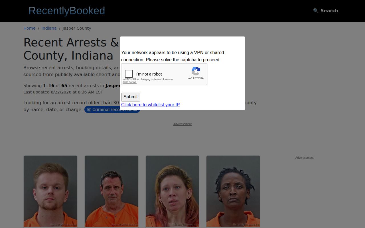 Unofficial RecentlyBooked Jasper County crime news landing page