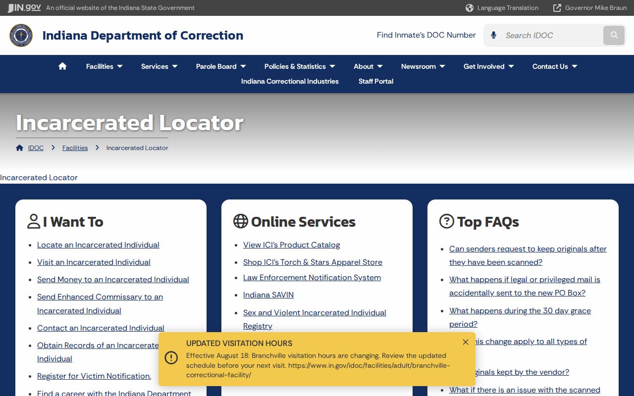 Indiana Department of Correction offender locator